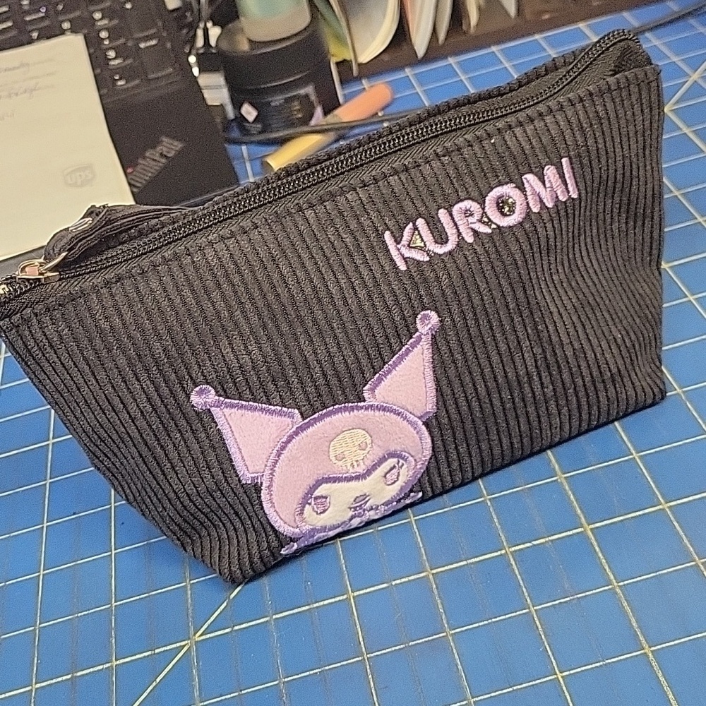 Kuromi Saniro Black Corduroy Pouch Zipper Bag New Black